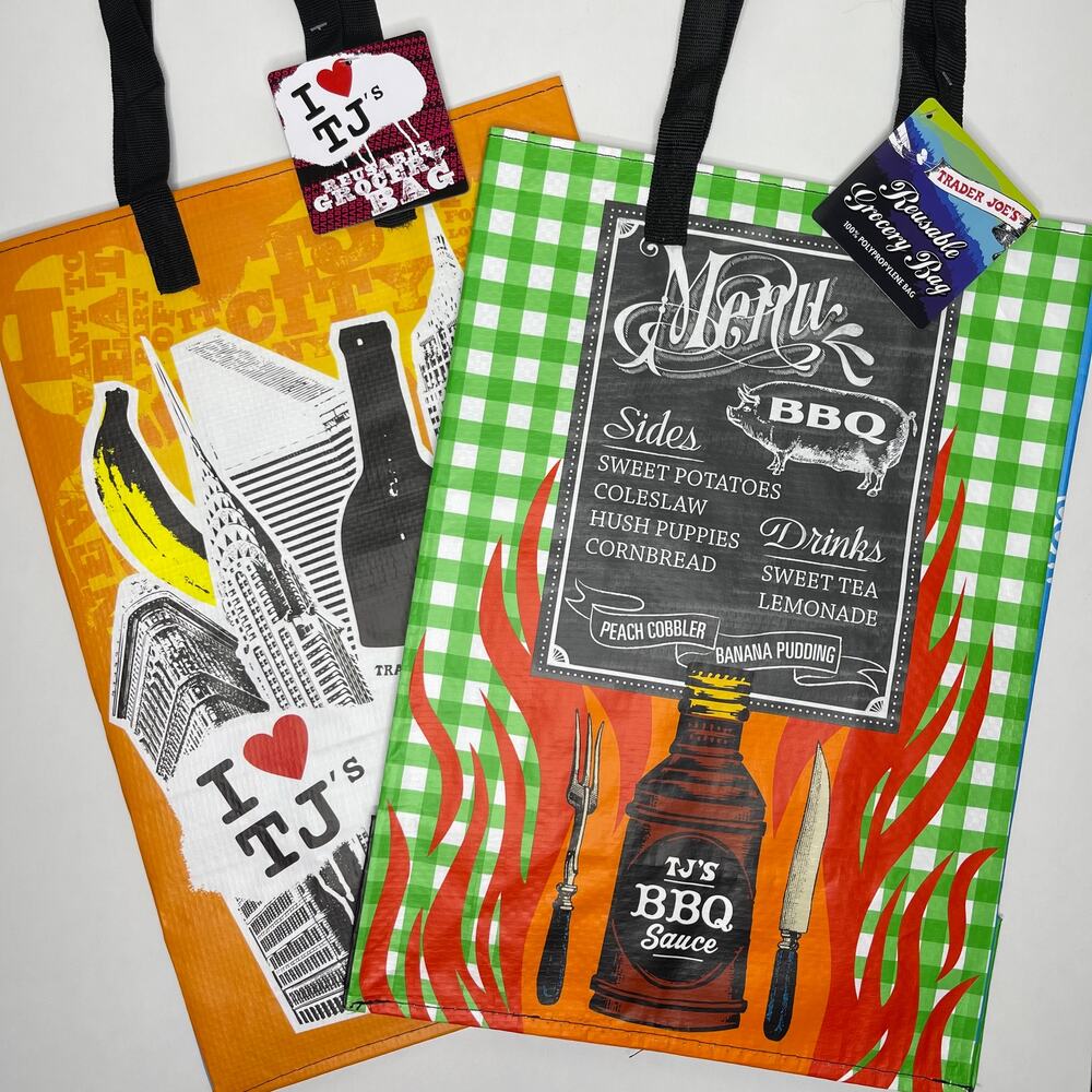 Set of 2 Trader Joe’s State Tote Bags NY NYC MANHATTAN BROOKLYN + NORTH CAROLINA